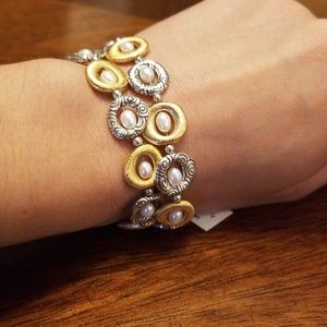 Brighton silver and gold chain bracelet w/pearls